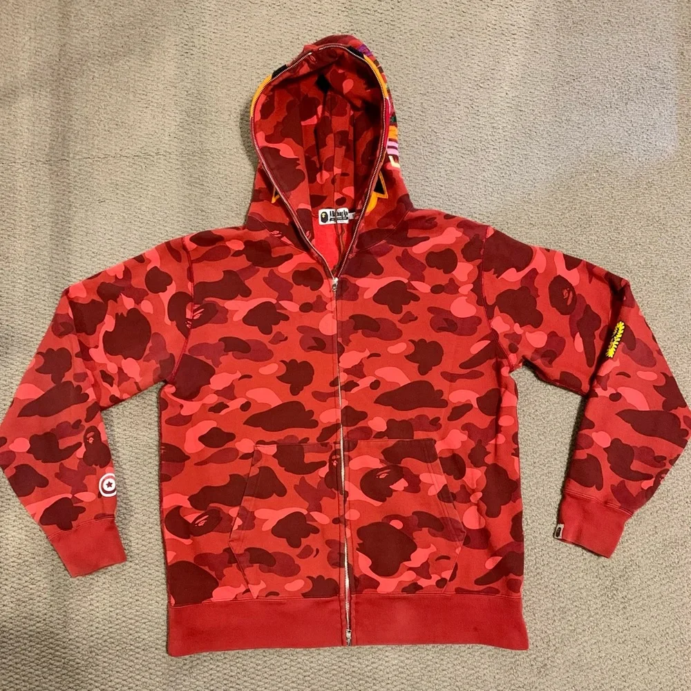 トップス A BATHING APE Red Camo Tiger Hoodie XL Jackets & Coats | Bape A Bathing Ape Red Camo Tiger Shark Hoodie